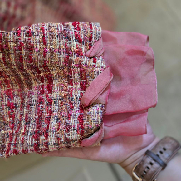Paule Vasseur Pink Tweed 3-Piece Suit Size 44 US 12 Red Pink - Picture 9 of 9